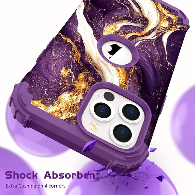 Hocase for iPhone 15 Pro Case, Heavy Duty Shockproof Protection Soft Silicone Rubber Bumper+Hard Plastic Hybrid Protective Case for iPhone 15 Pro 6.1" 2023 - Midnight Purple