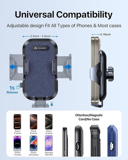 andobil Universal Car Phone Holder [Round Vent Friendly] Phone Mount for Car Circle Vent, Sturdy Clip 360° Rotation Cell Phone Car Holder Mount for Ford Mercedes Benz Toyota fit iPhone Samsung Blue
