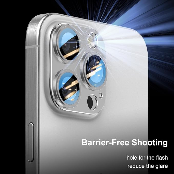 for iPhone 14/15/16 Pro & Pro Max Camera Lens Protector [2 Pack], Tempered Glass with Metal Alloy Frame, for iPhone 16 pro max Lens Protector, HD Clear Photography, Silver