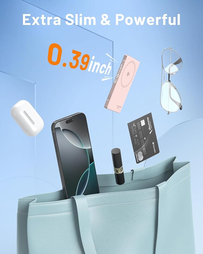 Selore&S-Global Magnetic Power Bank, 5000mAh Slim USB-C 20W Fast Charging, Qi2 Certified 15W Wireless Battery Pack Compatible with iPhone 17 16 15 14 13 12 Series, Travel Essential