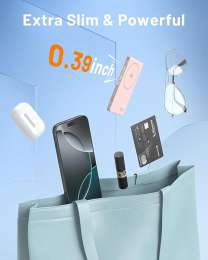 Selore&S-Global Magnetic Power Bank, 5000mAh Slim USB-C 20W Fast Charging, Qi2 Certified 15W Wireless Battery Pack Compatible with iPhone 17 16 15 14 13 12 Series, Travel Essential