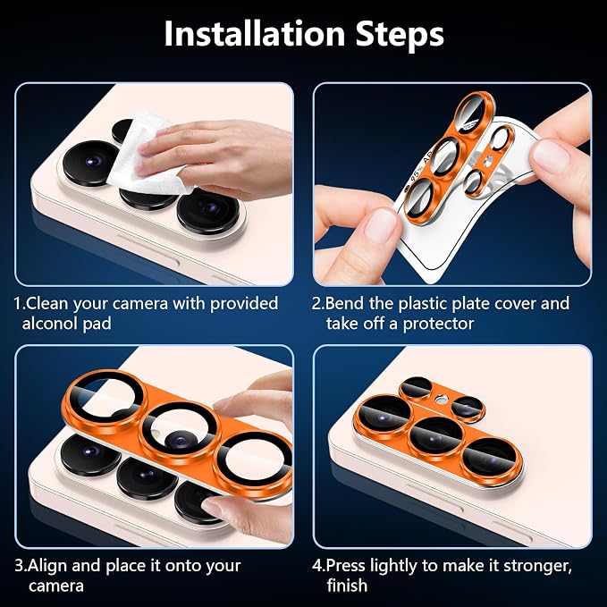 for Samsung Galaxy S26 Ultra Camera Lens Protector, Electroplated Matte Back with 9H Tempered Glass Lens Protector, [Strong Adsorption] [Case-Friendly] Metal Ring HD Clear Lens Cover, Orange