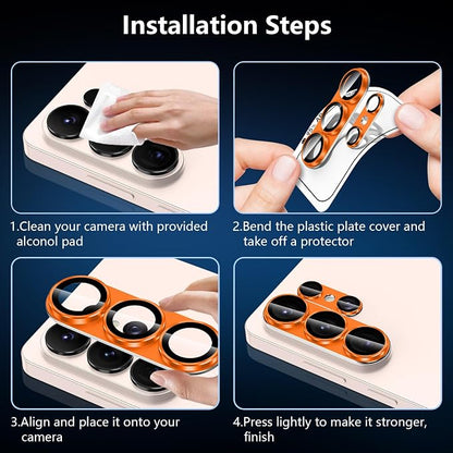 for Samsung Galaxy S26 Ultra Camera Lens Protector, Electroplated Matte Back with 9H Tempered Glass Lens Protector, [Strong Adsorption] [Case-Friendly] Metal Ring HD Clear Lens Cover, Orange