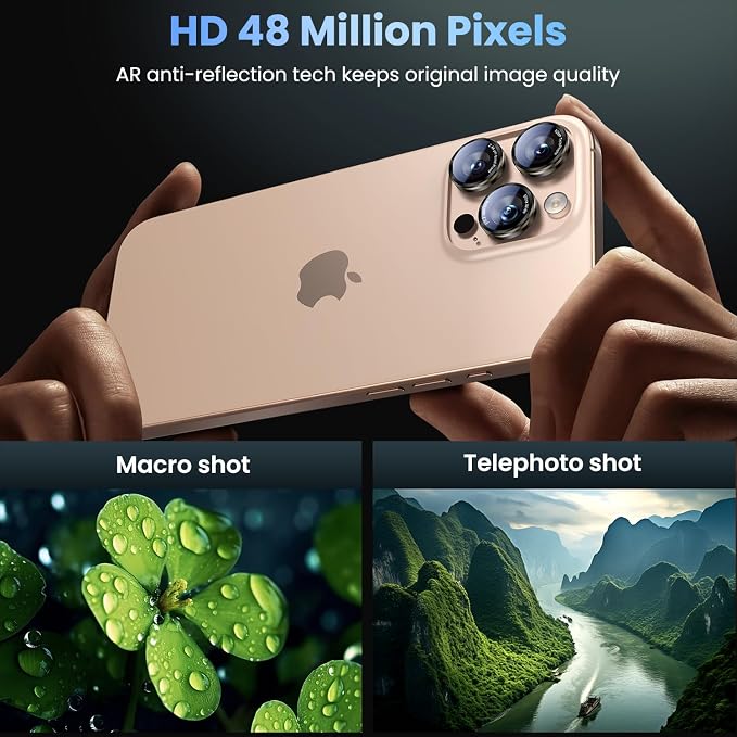 Uyiton for iPhone 17/16/15/14 (Pro Max & Pro) Camera Lens Protector - [Case-Friendly][Ultra-Thin] Military-Grade Tempered Glass Metal Camera Cover, Easy to Install, Black+Gold