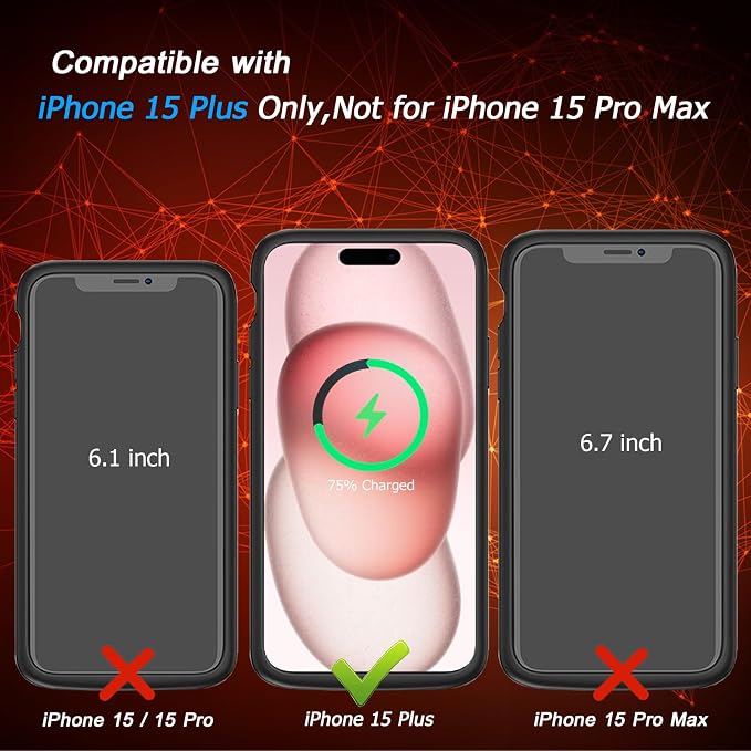 Battery Case for iPhone 15 Plus, [12000mAh] Enhanced Rechargeable Portable Qi Wireless Charger Case Battery Pack Support CarPlay Wireless Charging Case Compatible with iPhone 15 Plus (6.7 inch)-Black