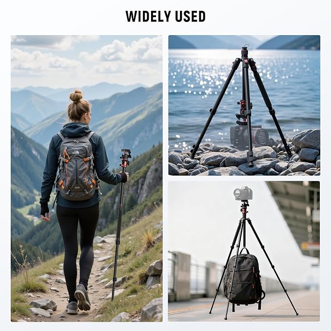 NEEWER Basics 70.9" Camera Tripod Monopod with Center Column & Ball Head, Quick Release Overhead DSLR Cell Phone Holder Stand Compatible with iPhone Travel Video Recording, 17.6 lbs Max Load, TP16
