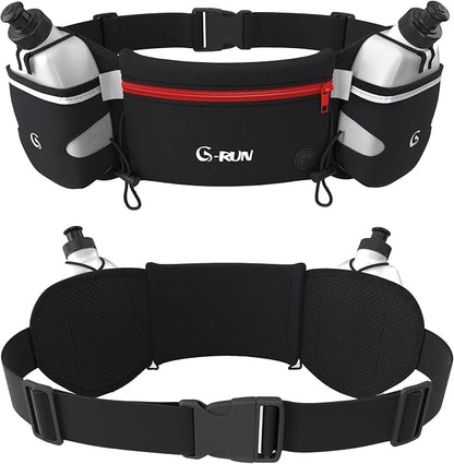 Q-RUN Hydration Running Belt with 2 x 10oz Water Bottles, No Bounce Adjustable Waist Belt for Men & Women, Marathon Running Gear