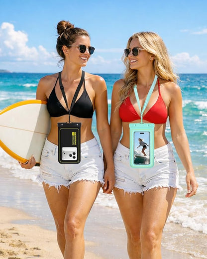 Floating Waterproof Phone Pouch 2 Pack, IP68 Waterproof Phone Case, Up to 8.3" Dry Bag for iPhone 17 16 15 14 Pro Max Samsung S25 Ultra S24 S23, Kayak/Beach/Cruise Travel Essentials - Black+Green