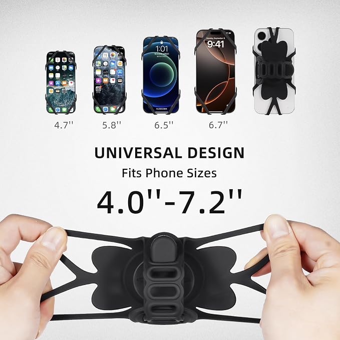 Bike Phone Mount for Handlebar – Scratch-Free Silicone Holder with Anti-Slip Grip, Universal Cycling Phone Stand Compatible with iPhone/Samsung (4.0"-7.2"),Horizontal & Vertical Installation