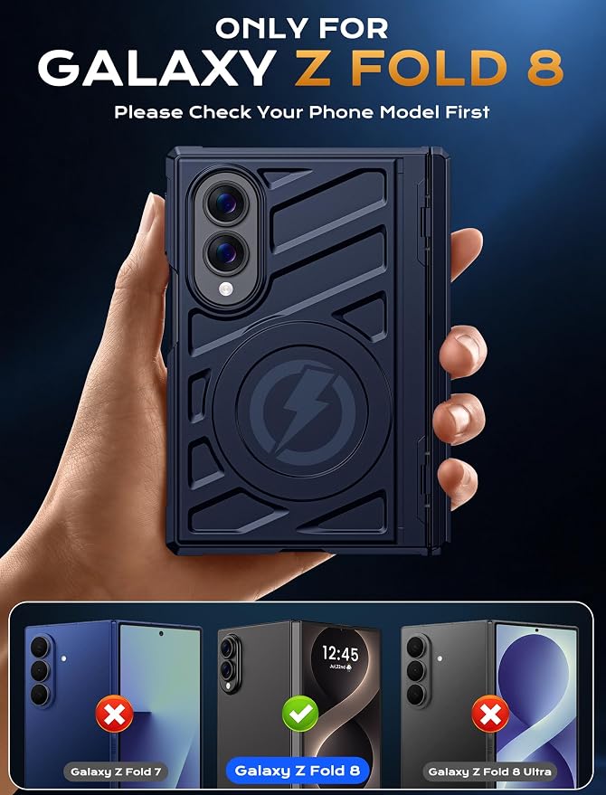Protective Case for Samsung Galaxy Z Fold 8 5G 2026, Magnetic MagSafe Compatible, Full Hinge Protection, Dual Angle Kickstand, Shockproof Anti-Scratch TPU+PC Phone Cover Blue