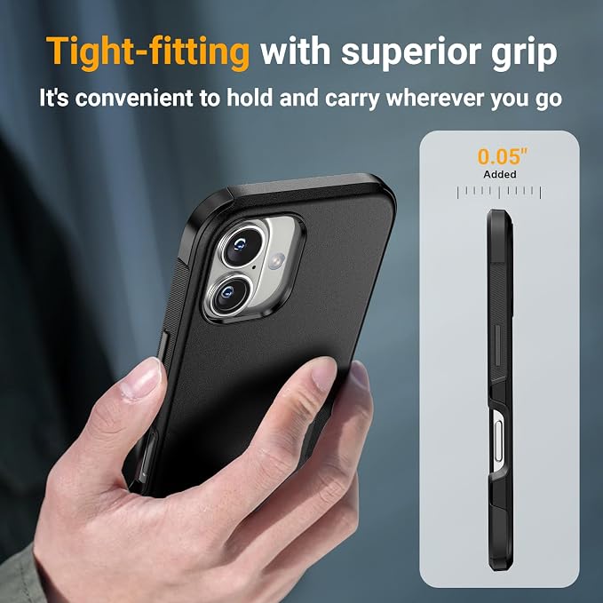 jaroco for iPhone 16 Case [Heavy Duty Protection][Compatible with MagSafe][Military Grade Drop Protection][Shockproof] with Non-Slip Removable Phone Cover 6.1''-Black