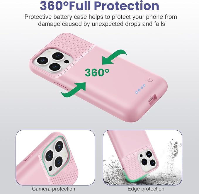 Battery Case for iPhone 14/13/13 Pro (6.1 Inch),Upgraded 7500mAh Ultra-Slim Portable Charging Case Rechargeable Protective Extended Battery Pack for iPhone 14/13/13 Pro Charger Cover-Pink