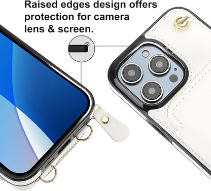 Bocasal for MagSafe Crossbody Wallet Case Compatible with iPhone 16 Pro, RFID Blocking Protective Purse Case with Card Slots Holder Kickstand Wrist Strap Lanyard Zipper 6.3 Inch 5G (White)