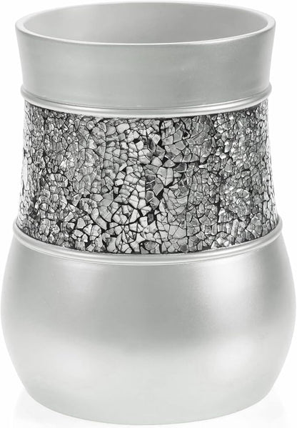 Creative Scents Crackled Glass Silver Bathroom Accessories Set Complete - 6 Piece Bathroom Accessory Set Includes: Trash Can, Tissue Box Cover, Soap Dispenser, Toothbrush Holder, Soap Dish & Tumbler