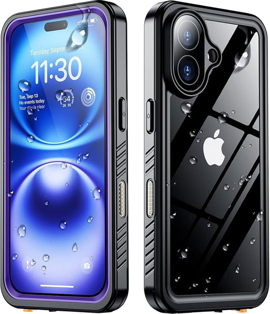 SPIDERCASE for iPhone 16 Waterproof Case, Built-in Screen Protector,12FT Military Shockproof, IP68 Underwater Heavy Duty Sealed Protection with Lanyard for iPhone 16 6.1“, Purple