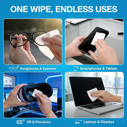 SmoTecQ Lens Wipes for Glasses, 180 Individually Wrapped Eyeglass Cleaning Wipes with 2 Microfiber Cloths for a Streak-Free Finish, Safe for Coated Lenses, Screens & Camera Lenses