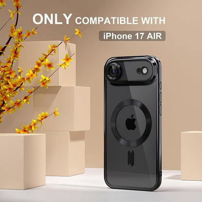 Misea Magnetic for iPhone 17 Air Case Compatible with MagSafe [Never Yellowing] [Military Grade Drop Protection] Full Camera Lens Protector Plating Soft Clear Phone Case for Women, Black