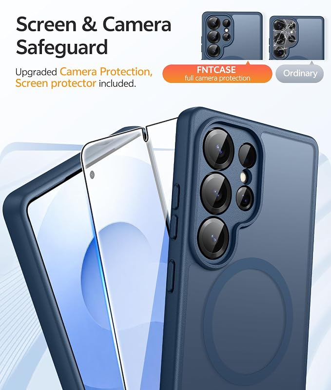 FNTCASE for Samsung Galaxy S26 Ultra Case, Compatible with Magsafe Blue | Screen Protector, Full Camera Protection, Translucent Matte, 14FT Military Grade Drop Proof, Protective Phone Cover