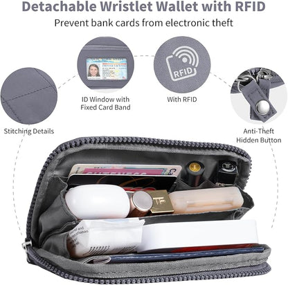 Tiostep Clip and Go Strap for Phone with Wallet Crossbody Phone Lanyard with Anti-Theft Zipper Pouch Detachable Quilted Wrist Wallet with RFID and ID Window for Daily Travel. Grey
