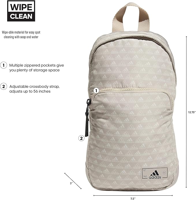 adidas Essentials Sling Small Crossbody Bag for Women and Men (5L), Bos Mini Monogram Wonder Beige/Black/2.0, One Size