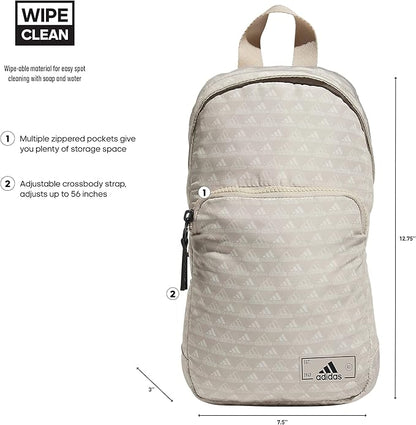 adidas Essentials Sling Small Crossbody Bag for Women and Men (5L), Bos Mini Monogram Wonder Beige/Black/2.0, One Size