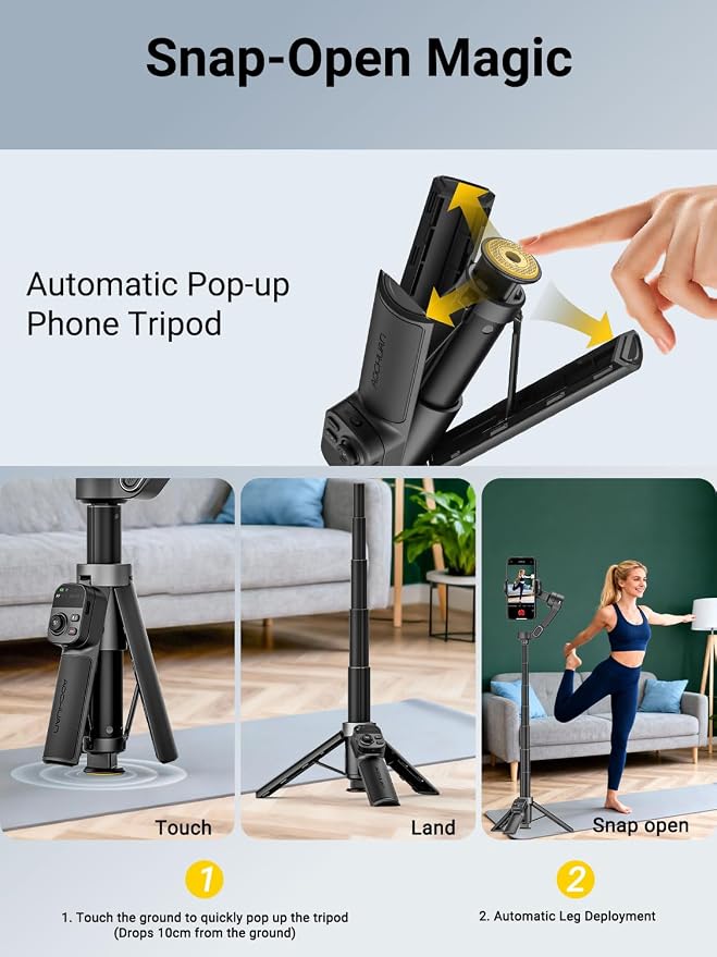 AOCHUAN Smart X3 360° Pan Rotation Gimbal Stabilizer for iPhone, Magnetic Remote Control, 3-Axis Stabilizer w/Built-in Extension Rod & One-Touch Open Tripod, Foldable Phone Gimbal for Vlogging, Travel