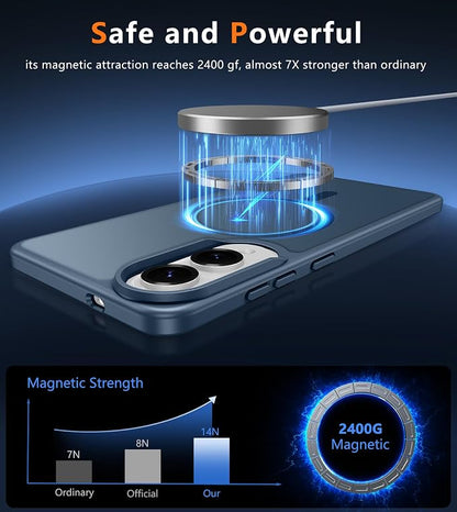 FNTCASE for Samsung Galaxy S25 Edge Case: [Compatible with Magsafe] Translucent Matte Cases with [Screen Protector] Military Grade Shockproof Protective Magnetic Phone Cover (Blue 6.7 inch)