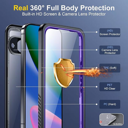 SPIDERCASE for Google Pixel 10 Case Waterproof, [12FT Military-Grade Drop Protection] [IP68 Water Resistance] [Privacy Screen Protector] Full Body Protection Phone Case, Purple