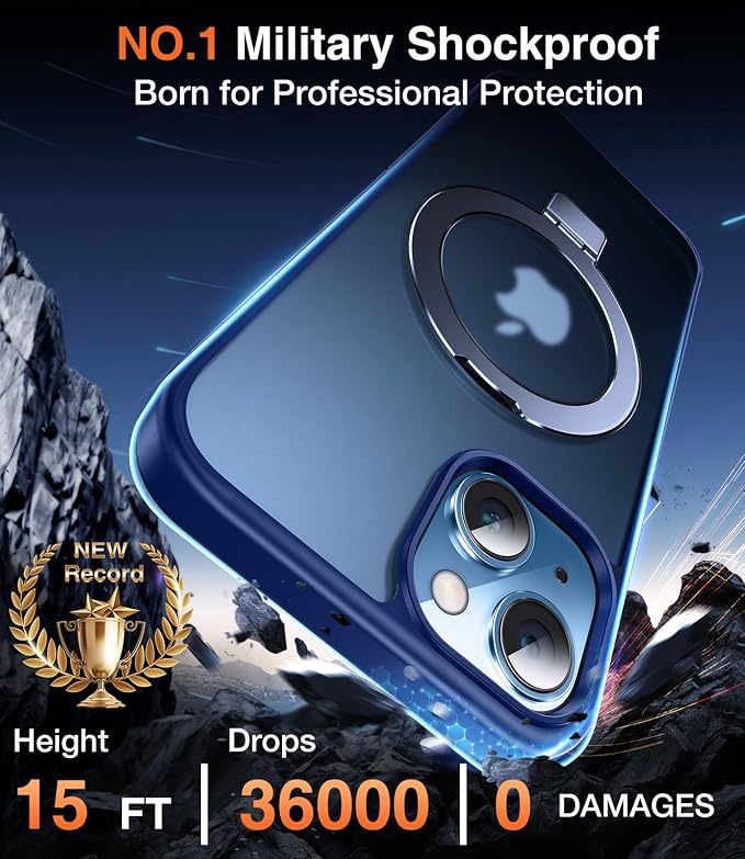 Chicfun 3-in-1 [Magnetic+Kickstand+Ring Holder] Compatible with iPhone 15 Case Stand Ring Holder Compatible with MagSafe, Magnetic Military Shockproof for iPhone 15 Phone Case Kickstand Cover Blue