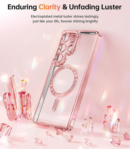 Meifigno Case Designed for Samsung Galaxy S25 Ultra 6.9 inch, [Compatible with MagSafe] [2X HD Screen Protectors] [Glitter Card & Wrist Strap] Full Lens Protection Case for Galaxy S25 Ultra, Rose Gold | 6.9 inch