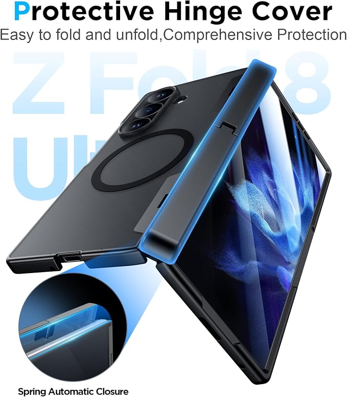 for Samsung Galaxy Z Fold 8 Ultra Case,[Compatible with MagSafe][Built-in HD Screen Protector & Kickstand][Hinge Protection] Translucent Matte Shockproof Phone Case for Z Fold 8 Ultra,Black