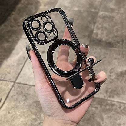 LXK Magnetic Invisible Stand for iPhone 16 Pro Case 6.3" Compatible with MagSafe, Military-Grade Protection, with Camera Protector, Clear Scratch-Resistant Back Cover for iPhone 16 Pro, Black Titanium