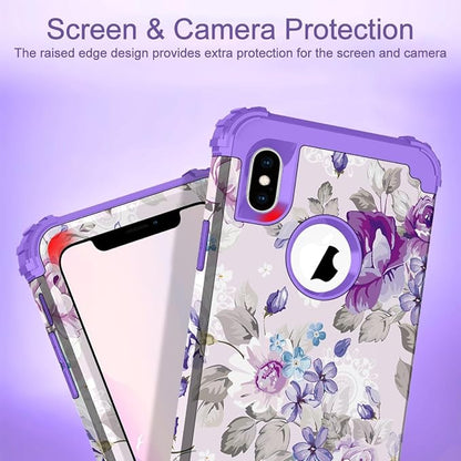 Hocase for iPhone Xs Max Case, Heavy Duty Shockproof Protection Soft Silicone Rubber+Hard Plastic Bumpers Hybrid Protective Case for iPhone Xs Max (6.5") 2018 - Lavender Flowers