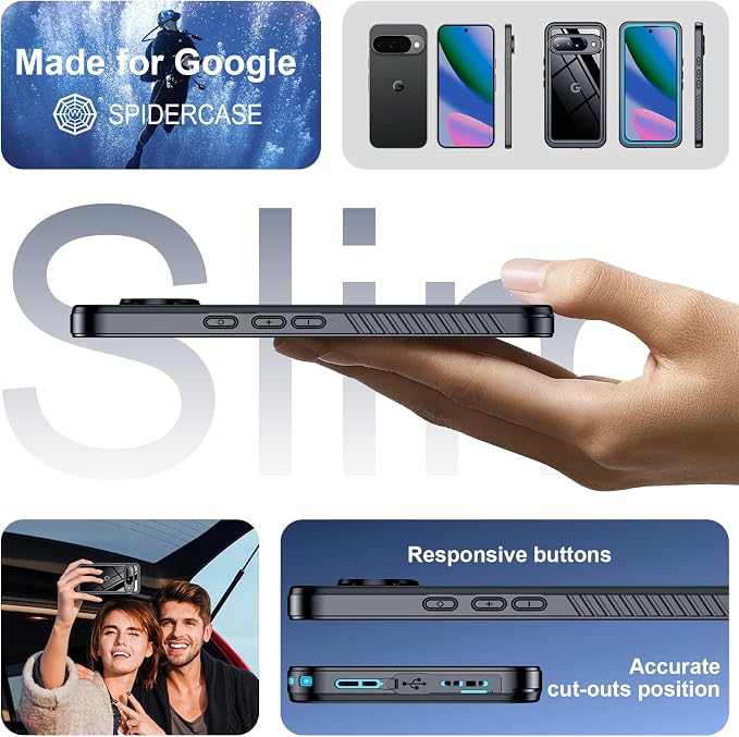 SPIDERCASE for Google Pixel 10 Case Waterproof, [12FT Military-Grade Drop Protection] [IP68 Water Resistance] [Privacy Screen Protector] Full Body Protection Phone Case-Lighe Blue