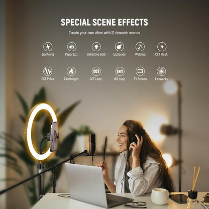 NEEWER 12" 24W High Power LED Ring Light with 71" Tripod Stand Phone Holder Compatible with iPhone for Video Recording Makeup Selfie Studio Streaming TikTok, Bi Color Ringlight Lighting, RH12B