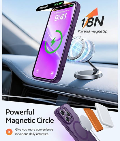 FNTCASE for iPhone 14 Pro Case: [Compatible with Magsafe] Translucent Matte Cases with [Full Camera Protection] [Screen Protector] Military Grade Shockproof Protective Phone Cover - Purple