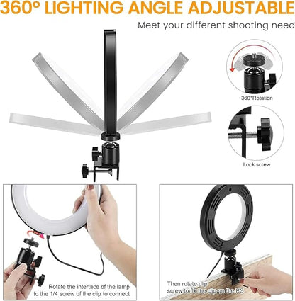 Video Conference Lighting Kit, Ring Light Clip on Laptop Monitor, 6" Dimmable LED Circle Selfie Light for Zoom Meeting/Remote Working/Zoom Calls/Live Streaming/Video Recording