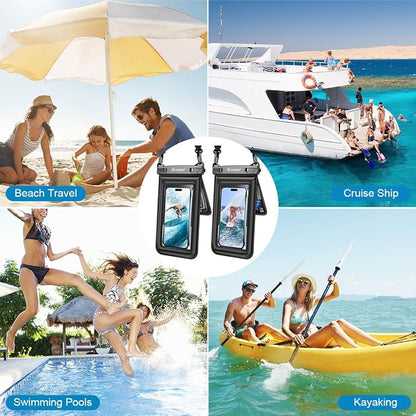 [Up to 8.5''] Floating Waterproof Phone Pouch 2 Pack, IPX8 Double Space Waterproof Phone Case with Lanyard for iPhone 17 16 15 Pro Max, Galaxy S26 Ultra, Cellphone Dry Bag Beach Cruise Ship Essentials