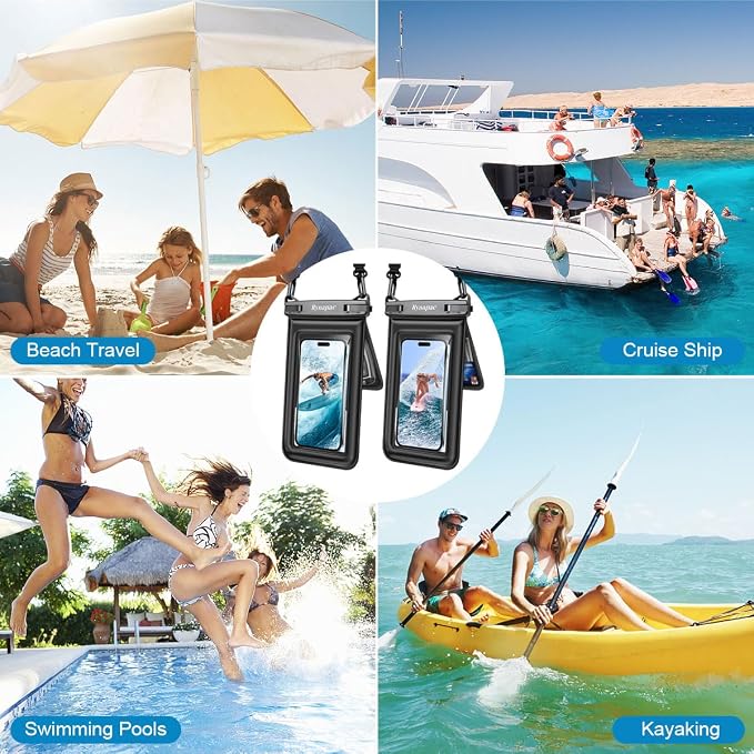 [Up to 8.5''] Floating Waterproof Phone Pouch 2 Pack, IPX8 Double Space Waterproof Phone Case with Lanyard for iPhone 17 16 15 Pro Max, Galaxy S26 Ultra, Cellphone Dry Bag Beach Cruise Ship Essentials