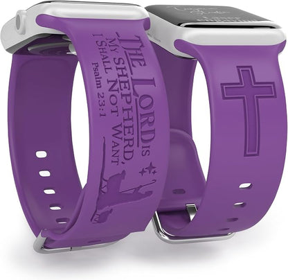 The LORD is my Shepherd Watch Band compatible with Apple Watch Laser Engraved iWatch Band Silicone 38mm 40mm 41mm 42mm 44mm 45mm 49mm Strap Jesus Psalm Christian God (42/44/45/49mm S/M, Purple)