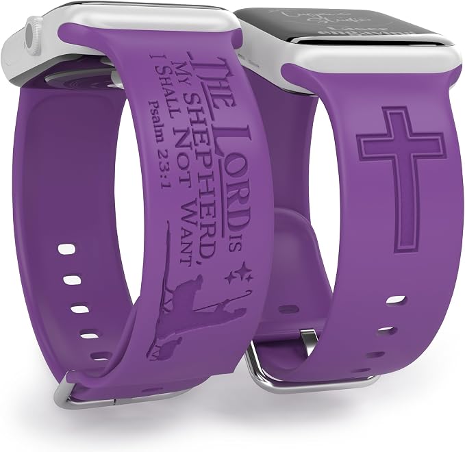 The LORD is my Shepherd Watch Band compatible with Apple Watch Laser Engraved iWatch Band Silicone 38mm 40mm 41mm 42mm 44mm 45mm 49mm Strap Jesus Psalm Christian God (38/40/41mm M/L, Purple)