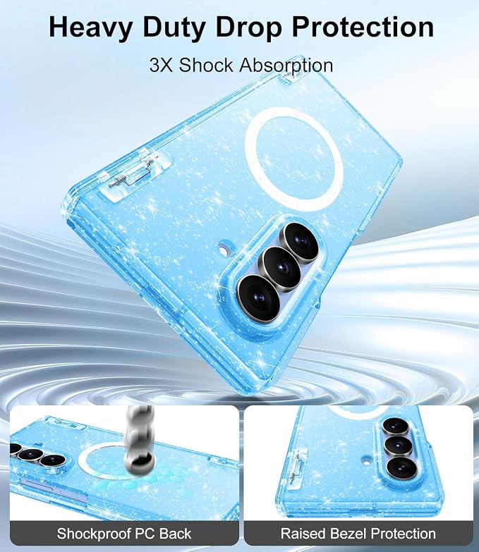 Btscase for Samsung Galaxy Z Fold 8 Ultra Case,Built in Front Screen Protector,[Compatible with MagSafe] Marble Hard PC Slim Shockproof Full Body Drop Protective Case for Z Fold 8 Ultra, Blue Glitter