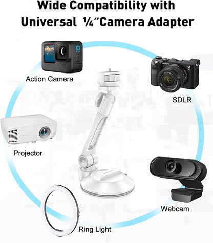 AboveTEK iPad Suction Mount, Phone Tablet Stand Holder with Suction Cup Fits 4"-11" Tablet/Phone/iPad mini/Air, Sticky iPads Mount on Window Bathroom Mirror, for Car Truck Windshield Boat (White)