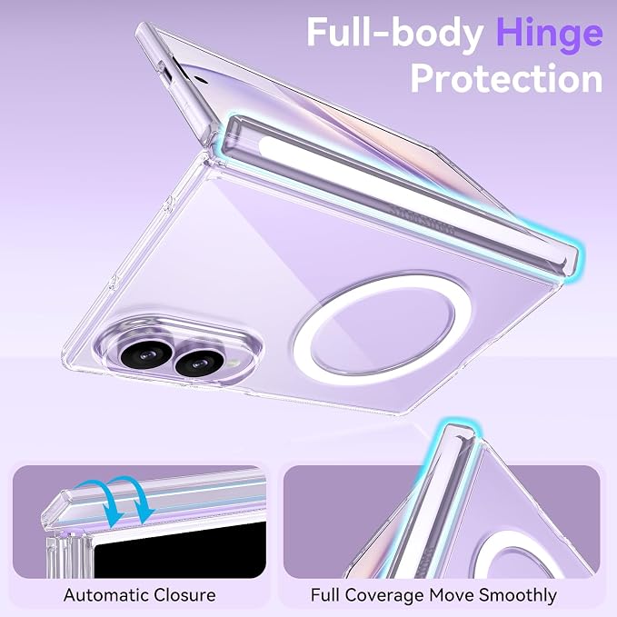 BENTOBEN Magnetic for Samsung Galaxy Z Fold 8 Wide Case Clear [Full Body Hinge Protection] [Fit for Magsafe] Slim Thin Rugged Shockproof Protective, Anti-yellow Phone Cover for Fold8 7.6", Clear White