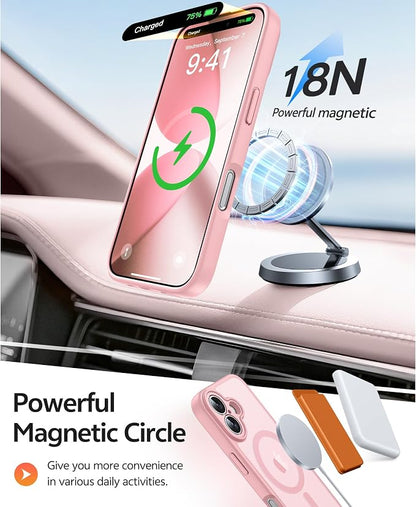 FNTCASE for iPhone 17 Case: [Compatible with Magsafe] Translucent Matte Cases with [Full Camera Protection] [Screen Protector] Military Grade Shockproof Protective Phone Cover - Light Pink