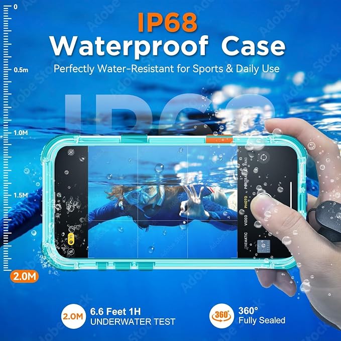 WIFORT for iPhone 16 Plus Waterproof Case, [IP68 Underwater] [Blue Light Filter Lens] [15FT Military Shockproof], Fit for Magsafe Full Body Magnetic Frosted Phone Case with Lanyard, 6.7" Teal