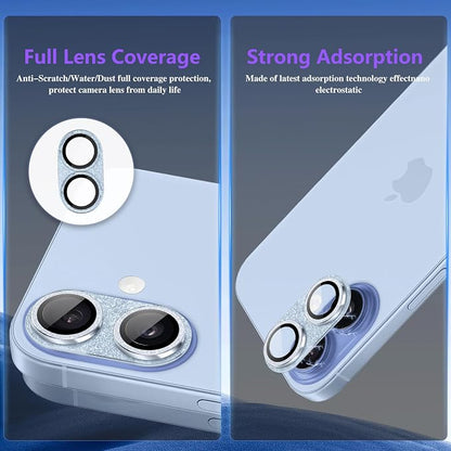 Camera Lens Protector for iPhone 17, Bling Glitter Camera Cover with 9H Tempered Glass Metal Ring, Anti-Scratch Lens Protector for iPhone 17 (Glitter - Blue)