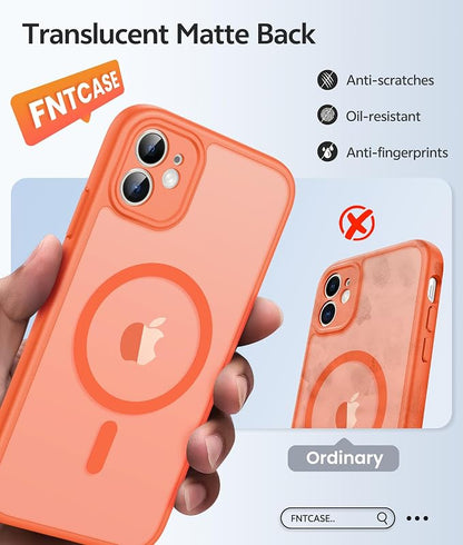 FNTCASE for iPhone 11 Case: [Compatible with Magsafe] Translucent Matte Magnetic Cases [Full Camera Protection] Military Grade Shockproof Protective Phone Cover - Orange