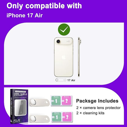 2 Pack Camera Lens Protector for iPhone 17 Air [ Drop Protection ] AR Tempered Glass Strong Adsorption Metal Camera Cover Screen | Light Gold Finish