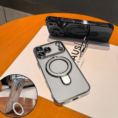 LXK Magnetic Invisible Stand for iPhone 17 Air Case 6.5" Compatible with MagSafe, Military-Grade Protection, with Camera Protector, Clear Scratch-Resistant Back Cover for iPhone 17 Air - Space Black
